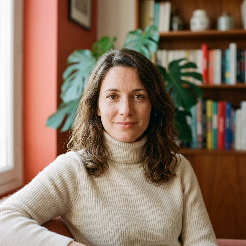 Portrait de Camille Dubois, journaliste iGaming, souriante devant un mur de couleur chaude